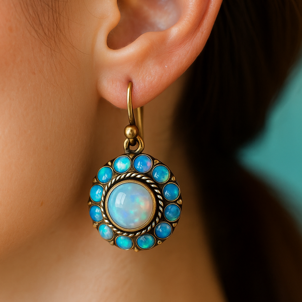 Brincos de opala vintage de herança