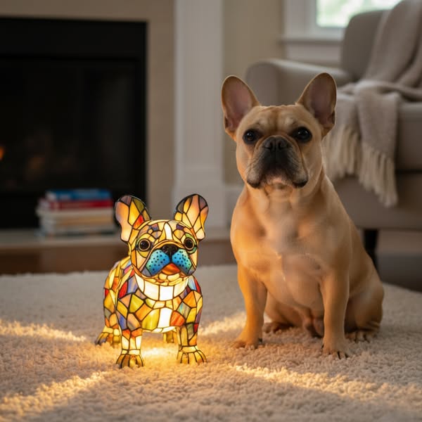 Buldogue Francês | Luminária de Vitral