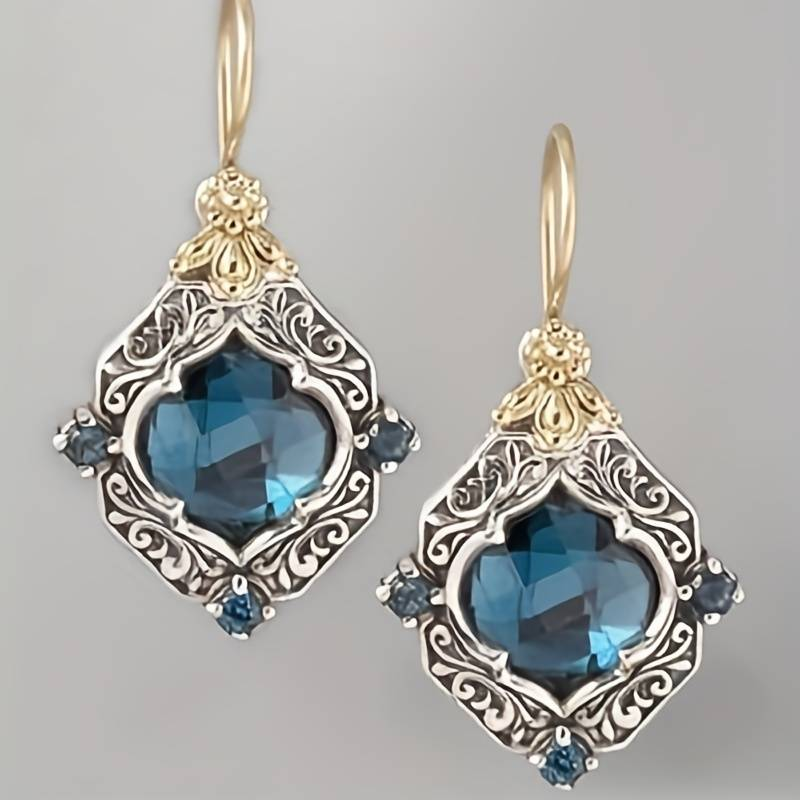Brincos vintage em cristal azul com ouro e prata