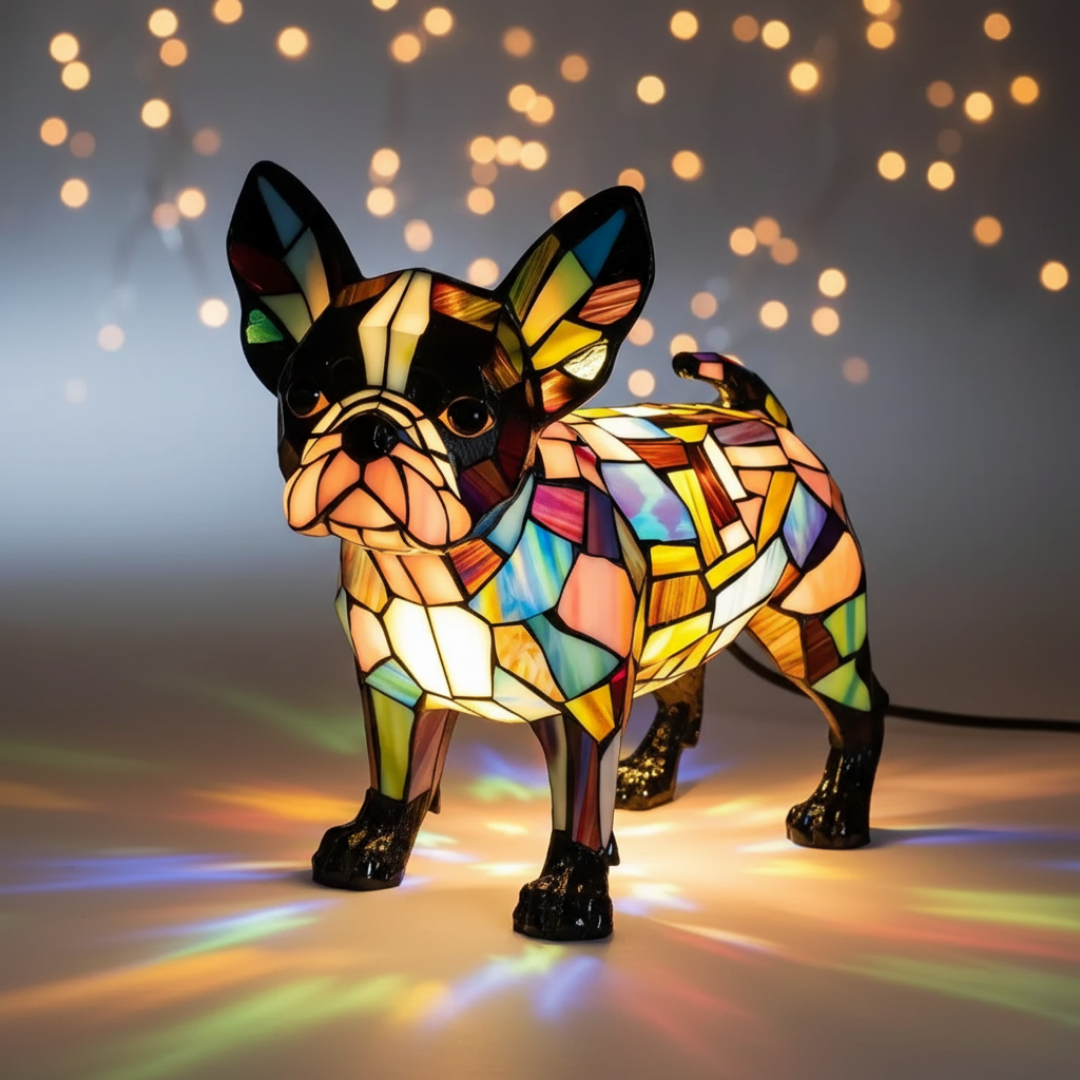 Buldogue Francês | Luminária de Vitral