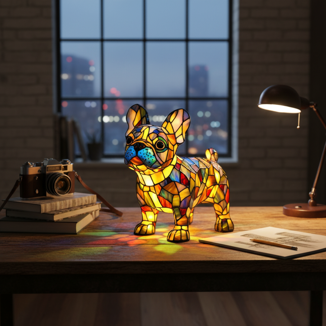 Buldogue Francês | Luminária de Vitral