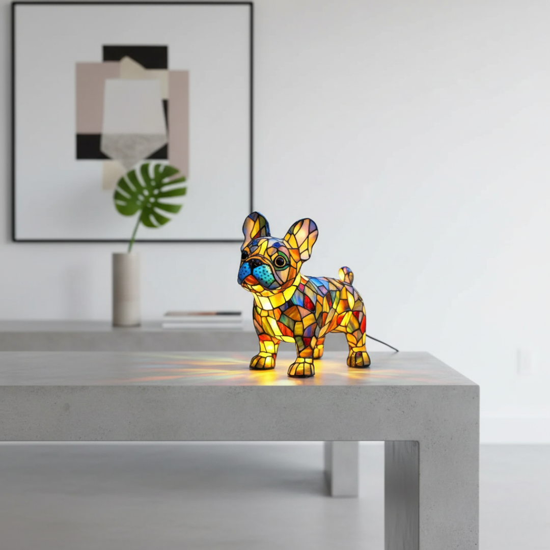 Buldogue Francês | Luminária de Vitral