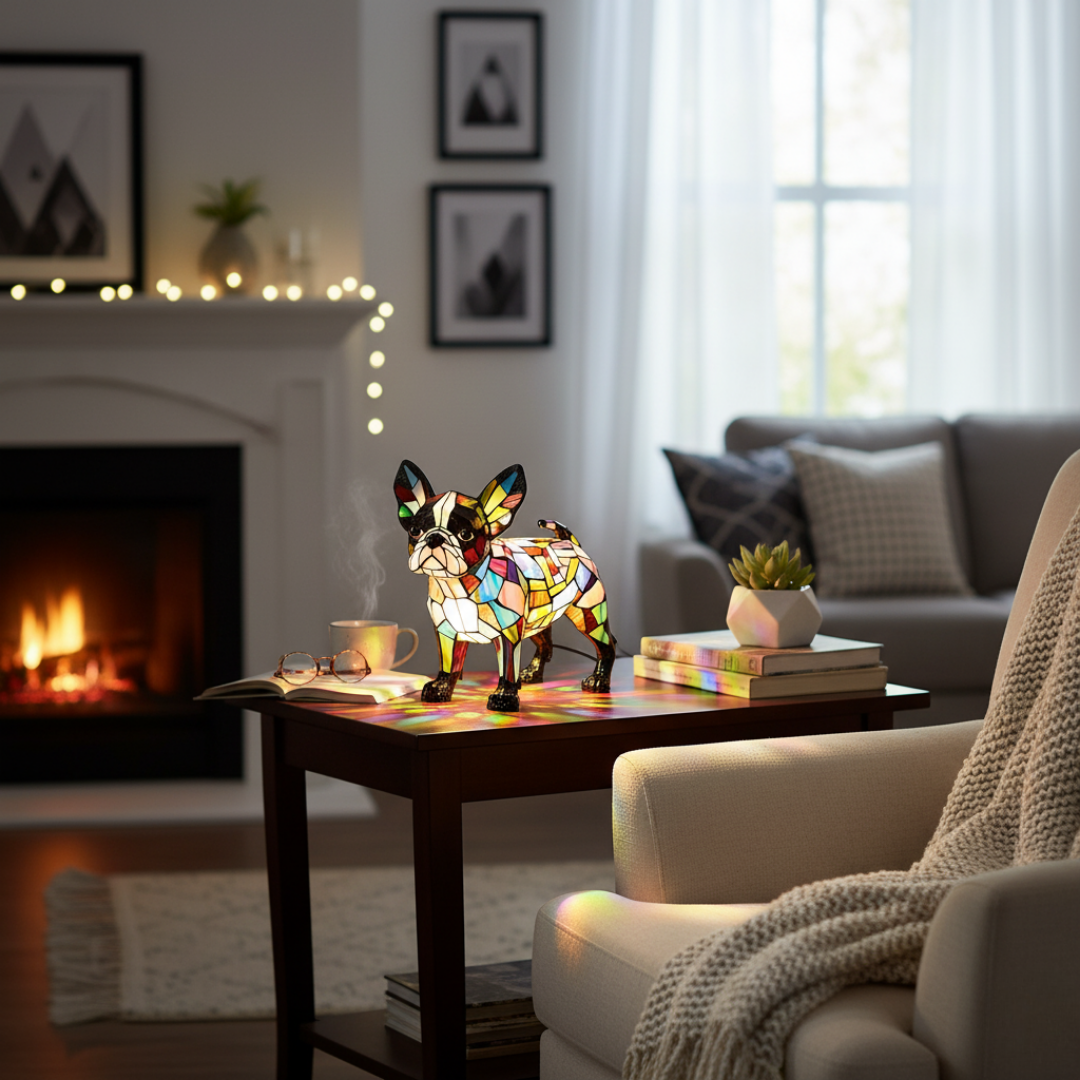 Buldogue Francês | Luminária de Vitral