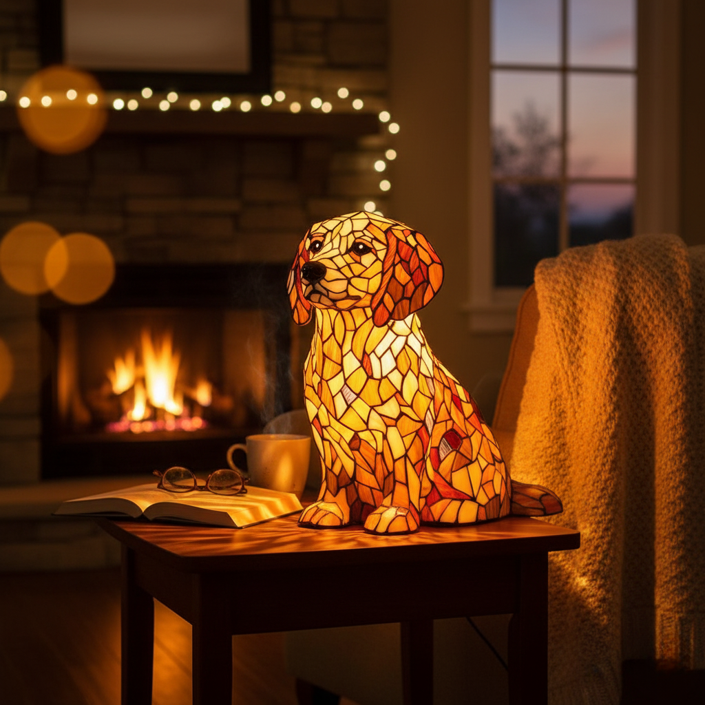 Golden Retriever | Luminária de Vitral